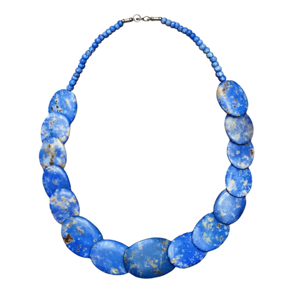 Unique Vintage Lapis Lazuli Oval Bead Intense Blue Reversible Statement Necklace